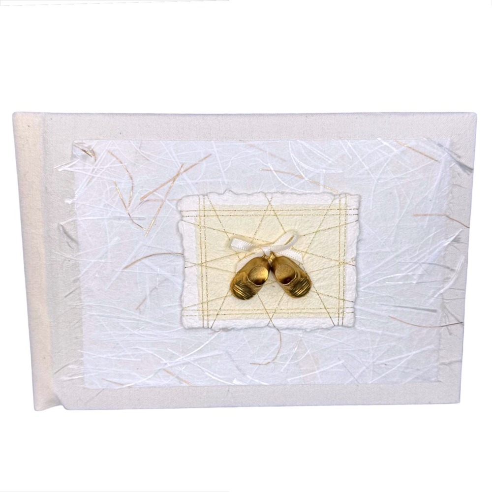 Nina‎ M. Designs White Gold Baby Photo Album Handmade Keepsake 5x7 Newborn Gift